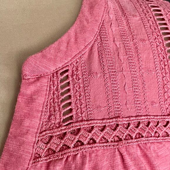 Knox Rose Coral Short Sleeve Top Lace Trim Sz M Boho Casual Summer Coastal Work - Picture 7 of 8